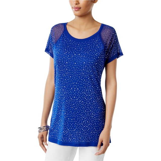 Camiseta básica adornada I-N-C para mujer azul extragrande