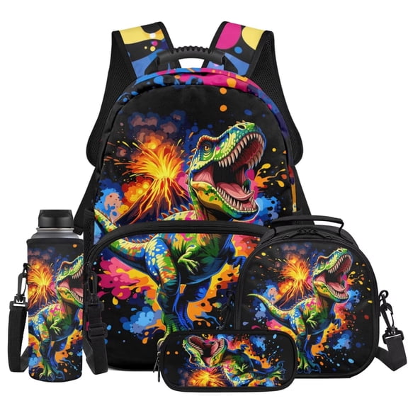 KUIFORTI Green Dinosaur 4PCS Kids Backpack Set with Lunch Box Pencil Case Water Bottle Sleeve Lightweight Boys Girls School Bag for Elementary Middle School Back to School Gifts