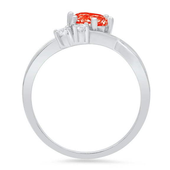 0.87 ct Round Cut Simulated Red Diamond Three-Stone Engagement Ring for Women in 18K White Gold