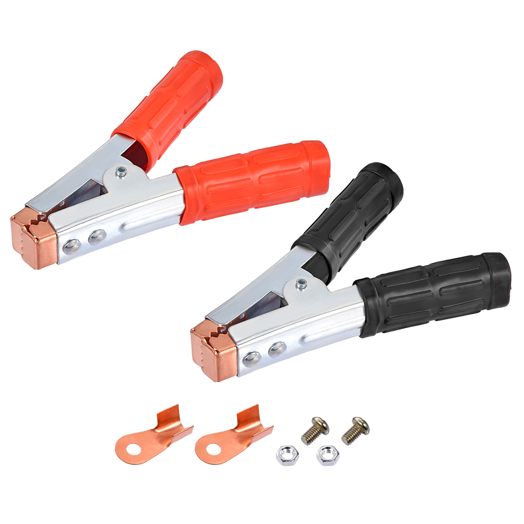 2 Pairs Jump Lead Clips - Heavy Duty Crocodile Clips For Booster Packs, 7" Long, Red & Black