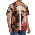 thumbnail image 2 of Balery Vintage Red Flower Chihuahua Camisa Casual de Manga Corta con Botones para Hombre, Texturizada, Estilo Cubano, para Playa, Verano-Medium, 2 of 5