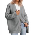 thumbnail image 3 of Suéteres de Rayas para Mujer, Suéteres de Botones Grandes, Cuello en V, Prendas de Punto Sueltas. Gris XXL, 3 of 7