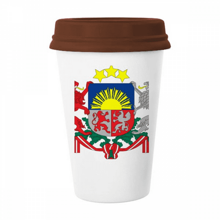 

Latvia National Emblem Country Mug Coffee Drinking Glass Pottery Cerac Cup Lid