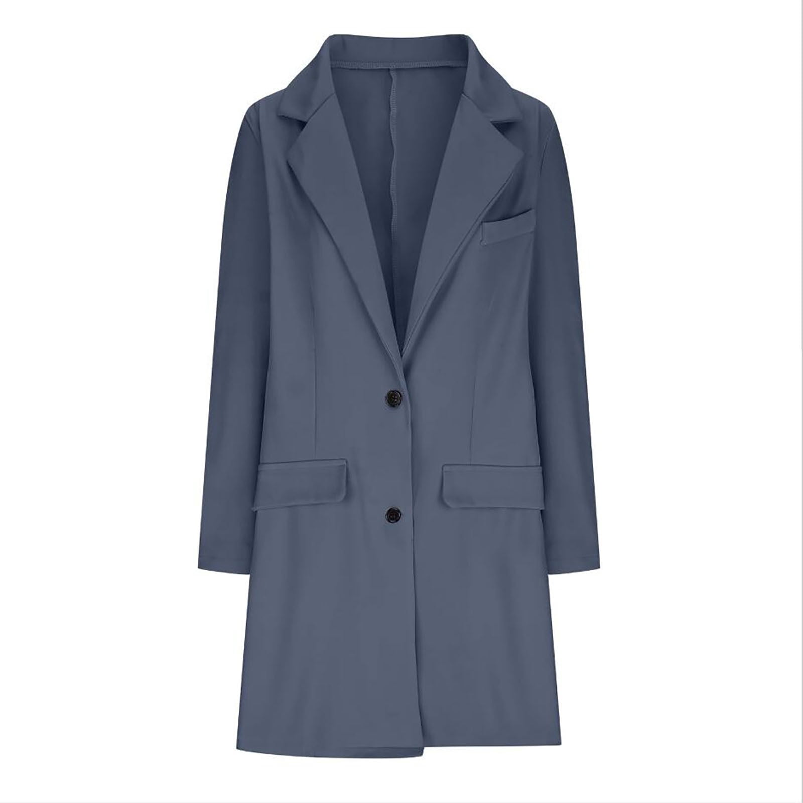 Veste Blazer Long Élégante Femme - Manteau Laine Mi-Saison Grandes Tailles, Trench Revers Poches Coupe-Vent