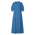 thumbnail image 4 of SETOOFF Women Ruffled V Neck Midi Dress Puff 3/4 Sleeve Loose Shift Dress Casual Side Pockets Vacation Travel Outfits, 4 of 7