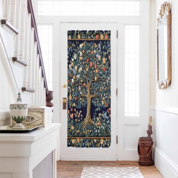 Tree Floral Door Curtains for Door Window, French Sidelight Front Back Door Curtains With Tieback, Boho Vintage Country Botanical Patterns Kitchen Rod Pocket Drapes Panel, 54"x72"