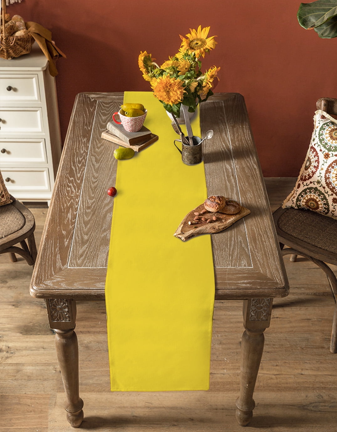 Yellow Table Runner Pure Yellow Tablerunners 14 x 72 Inch, Table Decorations Tabletop Scarf for Summer Gathering Holiday Farmhouse Kitchen Dining Decor