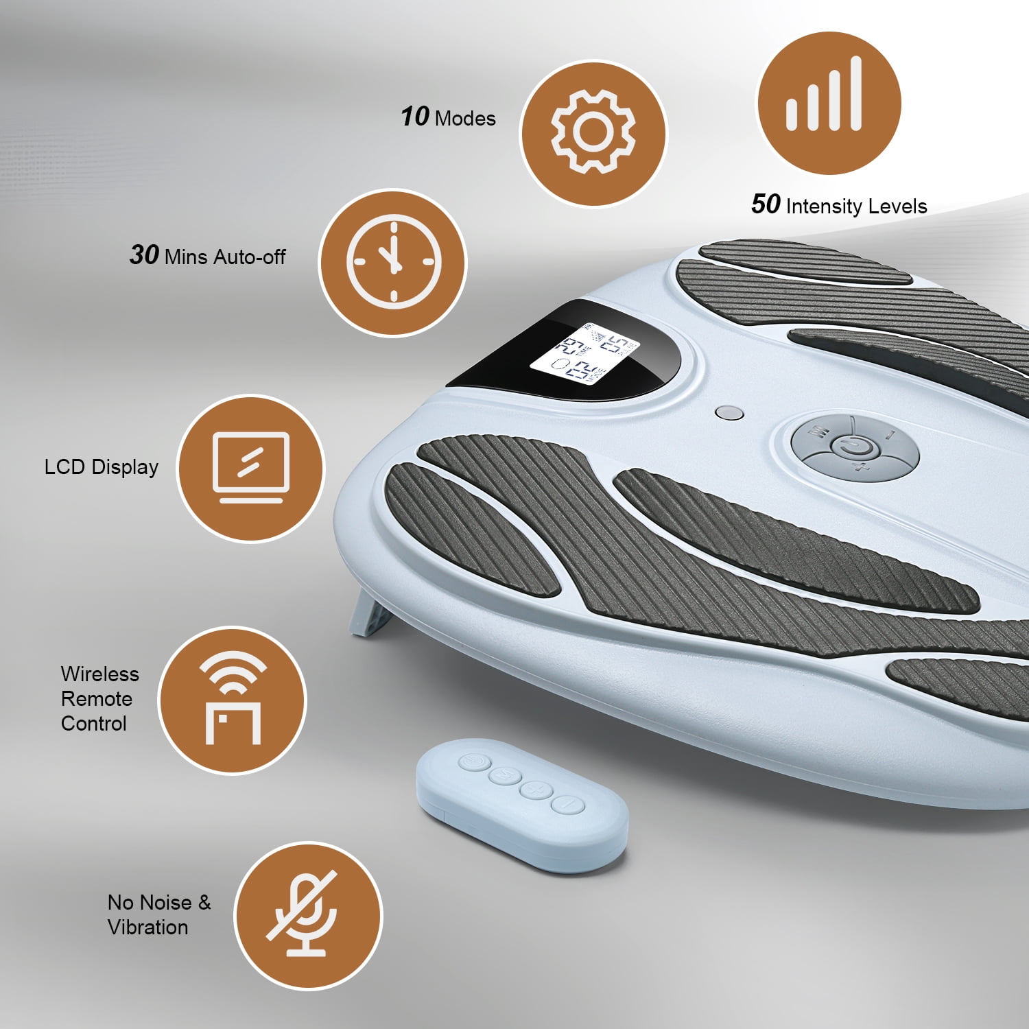 OSITO Rechargeable EMS Foot Massager for Neuropathy, TENS Foot Massager Circulation Stimulator, Foot Massager for Circulation and Pain Relief, 10 Modes 50 Intensities (Gray)