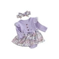 thumbnail image 1 of Diconna Tenue de Pâques pour Bébé Fille, Robe à Manches Longues Col Rond Imprimé Lapin Fleuri avec Bandeau, 1 of 9