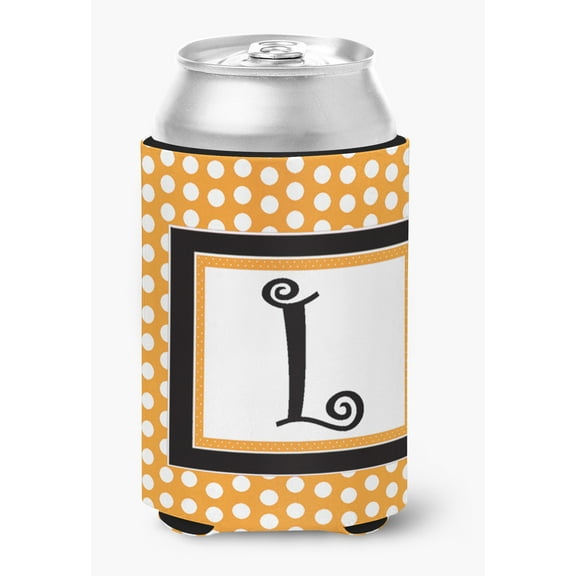 Letter L Initial Monogram - Orange Polkadots Can or Bottle Beverage Insulator Hugger