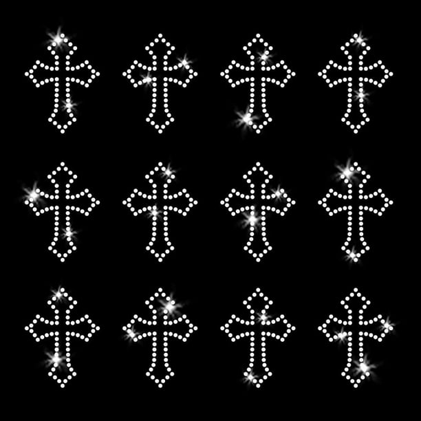 Set of 12 Tiny Crosses Iron On Rhinestone Transfer