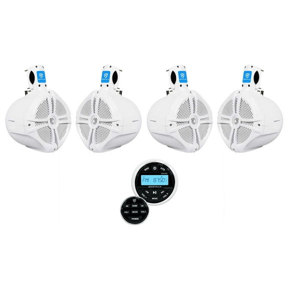 Rockville RGHR2 Marine Bluetooth USB Receiver Remote (4) 8" Wakeboard Speakers