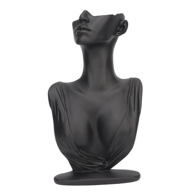 Soporte para maniquí para pendientes, resina, gran espacio, ligero, elegante, busto, collar, soporte de exhibición, negro