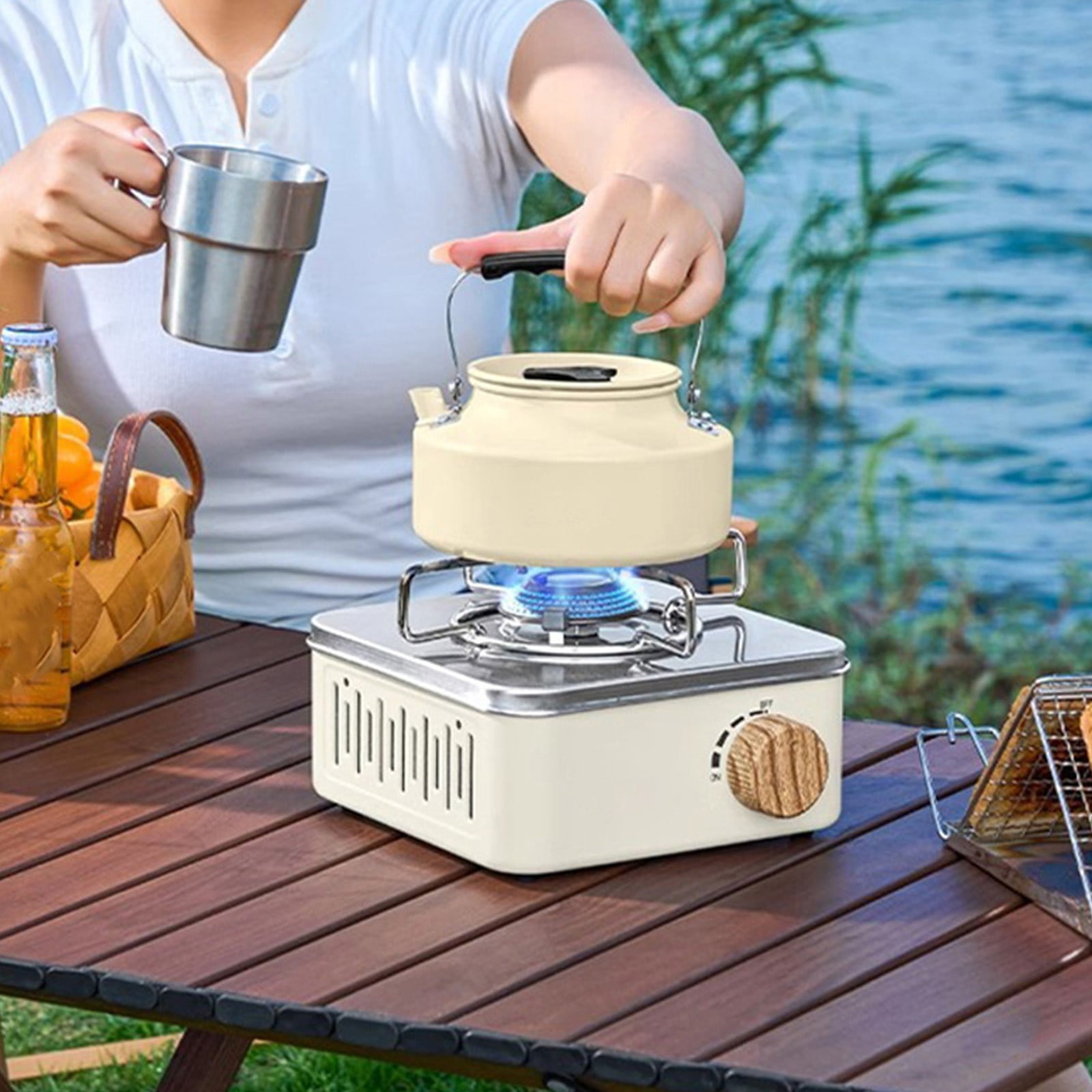 Weloille Mini Portable Cassette Stove, Includes Stand, Windproof Small Square Camping Gas Stove, Lightweight Outdoor Cooking Stove, Camping Equipment for Picnic Hiking Backpacking