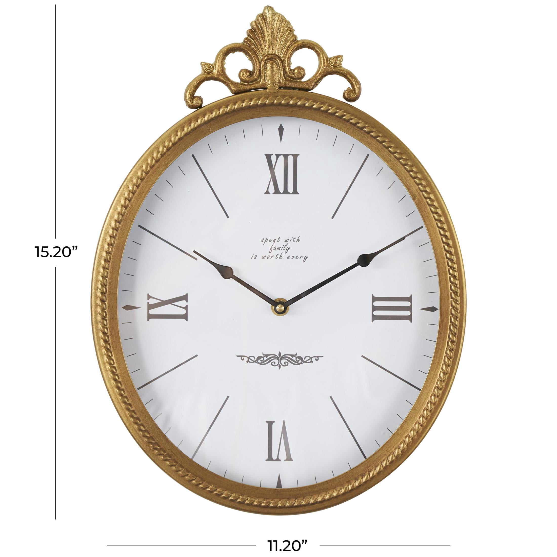 DecMode 11" Gold Metal Scroll Antique Inspired Wall Clock with Finial