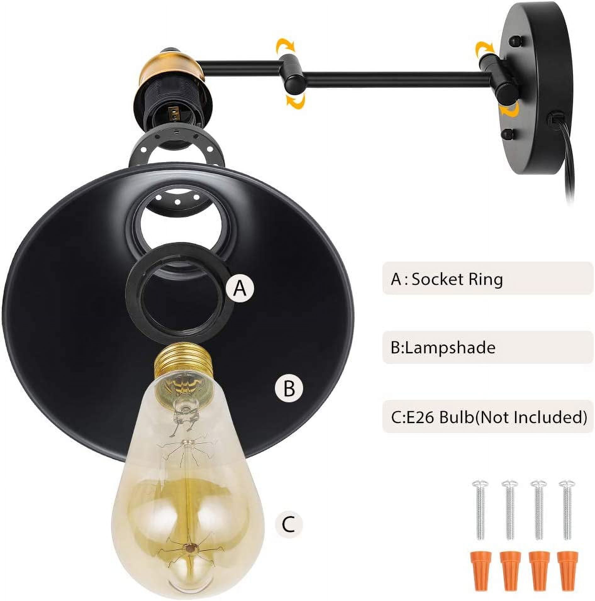 Set of 2 Black-Gold Swing Arm Wall Light for Bedroom, Bedside Reading Light by Oumilen(Bulb Not Included)