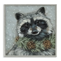 Stupell Industries Raccoon with Pinecones Holiday Painting Gray Framed Art Prints Wall Art, 12 x 12