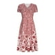 thumbnail image 5 of ICHUANYI Clearance Women's Summer Flower Printing Short Sleeve V Neck Lace Splicing Dresses Fashion Full Skirt Dress(Wine, L) ICHUANYI WER2023080900939, 5 of 6