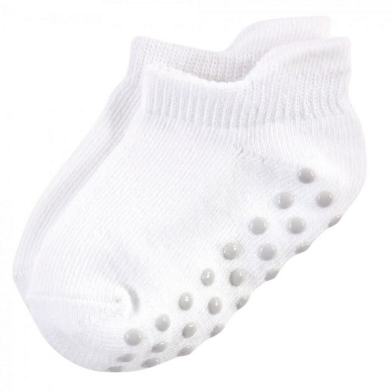 Touched by Nature Baby and Toddler Unisex Organic Cotton Socks with Non-Skid  Gripper for Fall Resistance, White No-Show, 12-24 Months