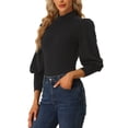 thumbnail image 4 of INSPIRE CHIC Women's Mock Neck Puff Sleeve Long Sleeves T Shirts Tops Bodysuits Black XL, 4 of 5