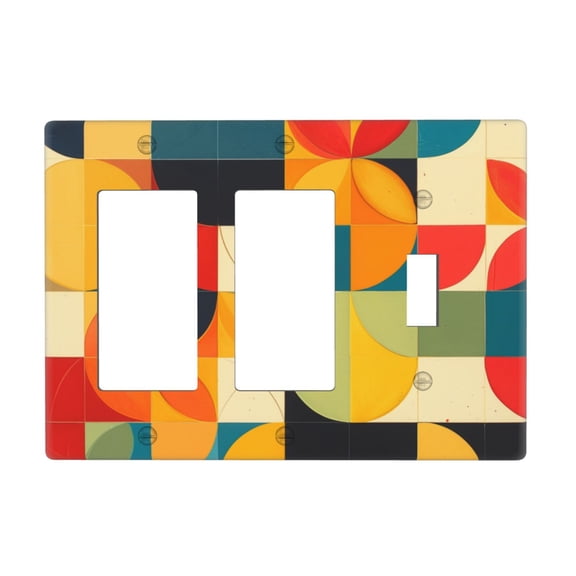 Colorful Abstract Vibrant Curves Geometric Shapes Switch Cover Decorative Wall Plate 3-Gang 2-Decor 1-Toggle Standard Size