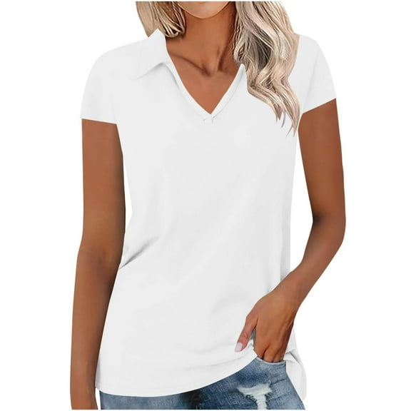 XuJwPNcy Women's V Neck Shirts Collared Work Tops Short Sleeve Business Casual Dressy Blouses Summer Tops
