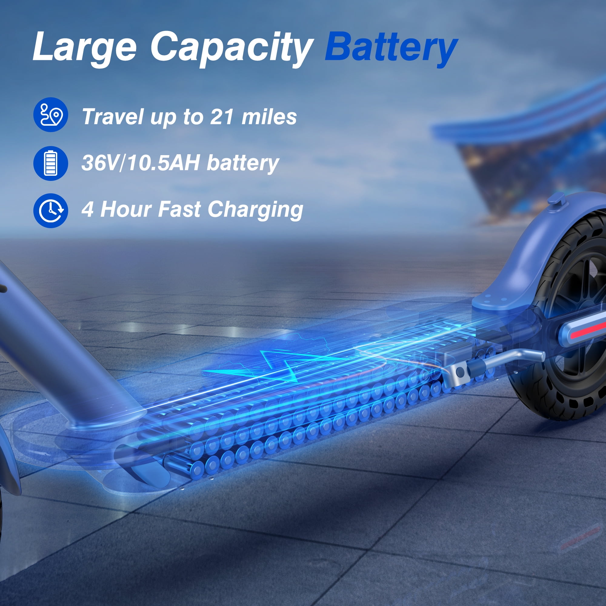 AOVOPRO BLUE ES80 350W 8.5' Foldable Electric Scooter for Adults and Child, 21 Miles Range UL 2272