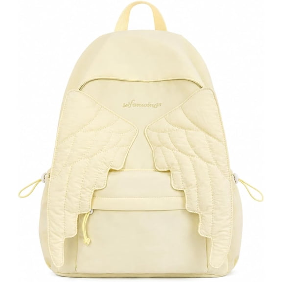 Angel Wing Backpack, Cute Kawaii Backpack with 3D Quilted Wings, Lightweight Aesthetic Daypack with Pockets (Yellow)