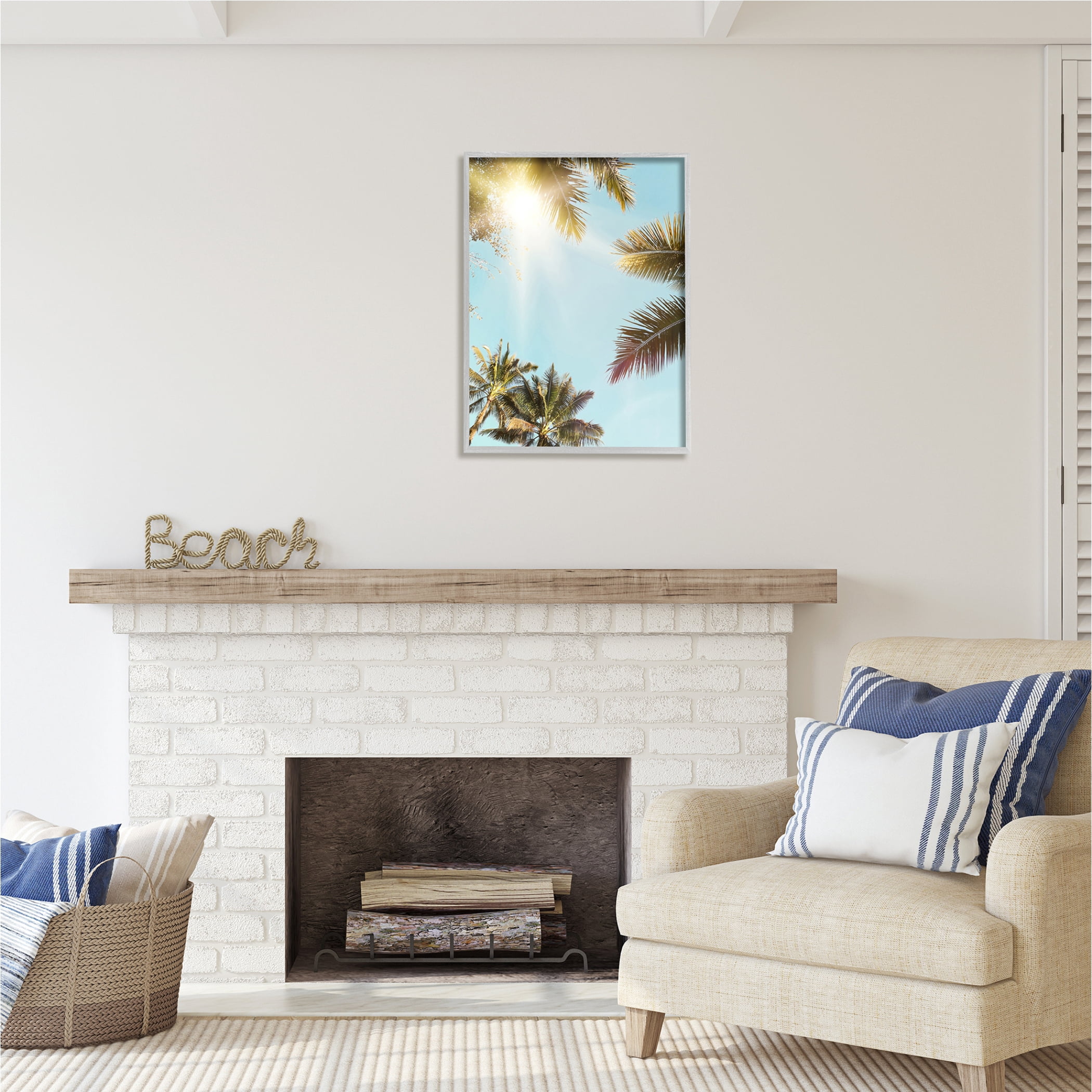 Stupell Industries Sunny Palm Leaves Photography Nature Photography Gray Framed Art Print Wall Art, 24 x 30
