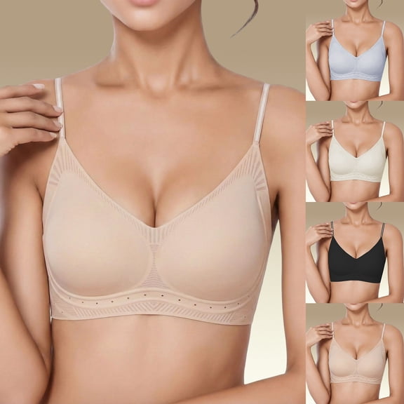 Letdown Wireless Spaghetti Strap T-Shirts Bras for Women Seamless Push Up Full Coverage Bralette No Underwire Comfort Everyday Bra (#04-Beige,XL)