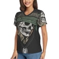 thumbnail image 2 of Women's V Neck T Shirts Casual Short Sleeve Tops Blouse, Skull Veteran Army Leaf, 2 of 6