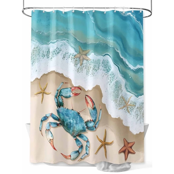 Boanket Polyester Fabric Ocean Crab Shower Curtain, Beach Starfish Seashore Gradient Sea Waves Waterproof Bathtub Curtain Bathroom Decor Set with Hooks 36 x 72 Inches,
