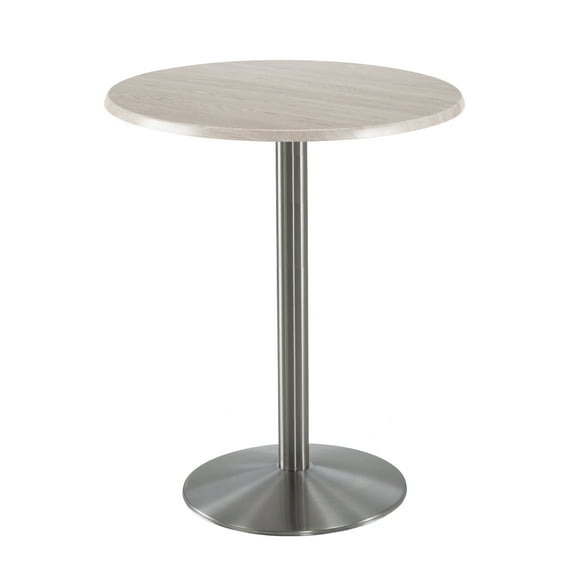 Indoor/Outdoor 42" Tall OD214 Stainless Steel Table Base with 22" Diameter Foot and 30" Diameter Indoor/Outdoor White Ash Top by the Holland Bar Stool Co.