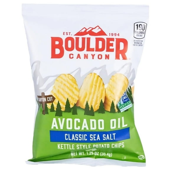 Boulder Canyon Avocado Oil Classic Sea Salt Kettle Style Potato Chips, 1.25 Ounce Bag, 55 Count Case