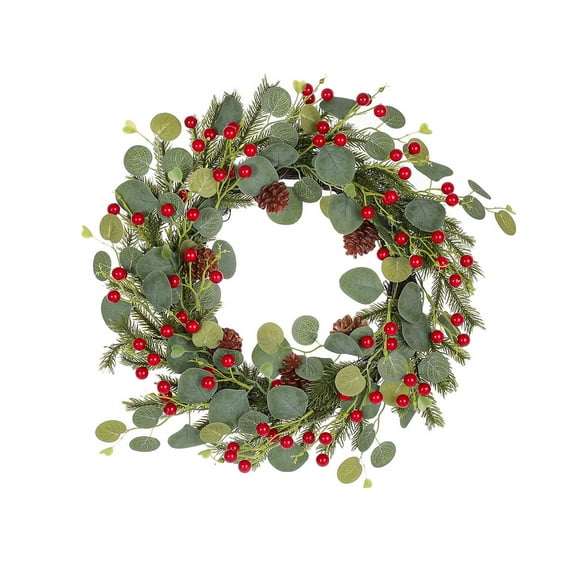 TopLLC Christmas Garlands, Christmas Tree Ornaments, Christmas Decorations Christmas Gifts Simulated Red Berry Pines Wreath For Indoor Home Decoration Outdoor Front Door Hanging Ring door holder