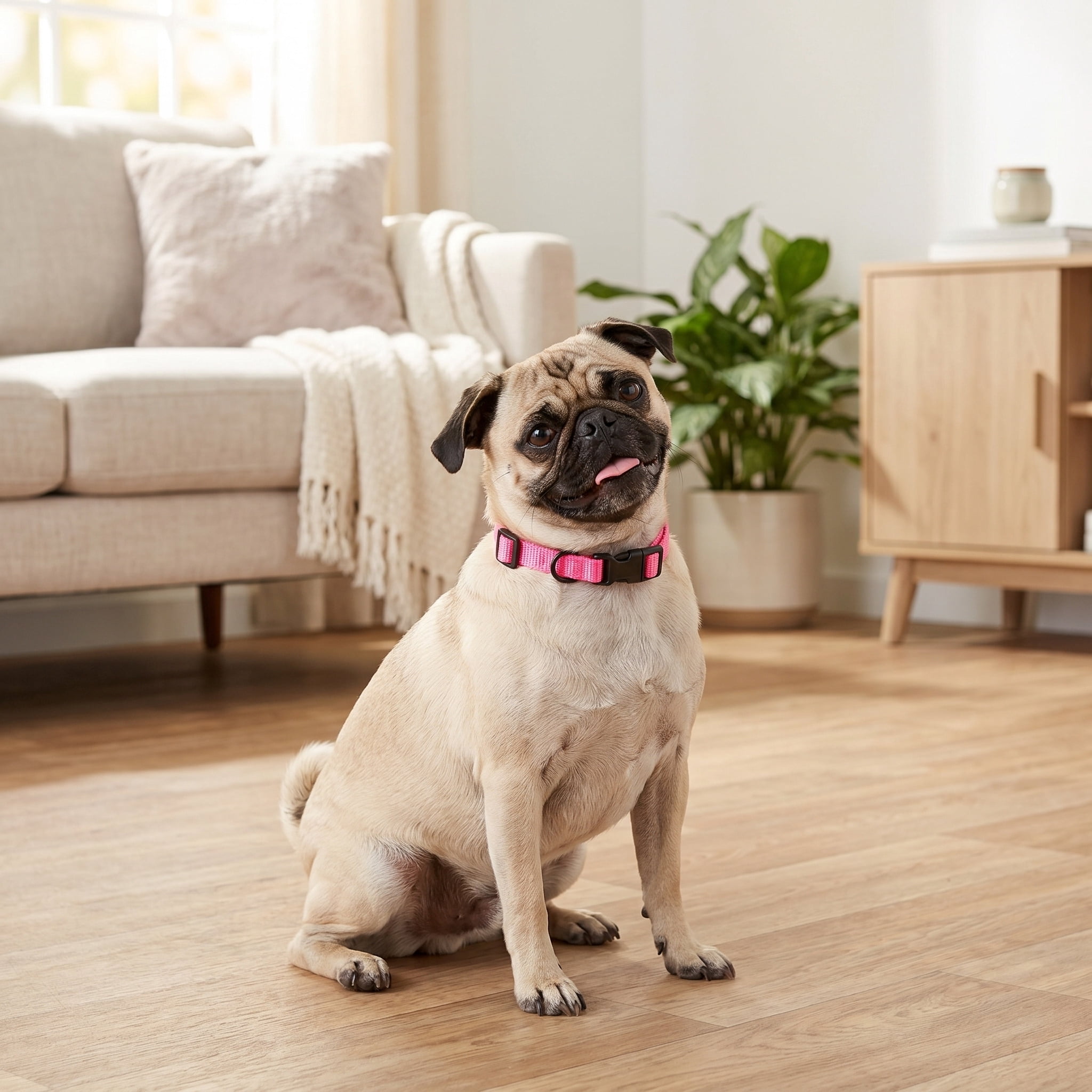 (2 pack) Vibrant Life Solid Polyester Adjustable Dog Collar, Pink, S