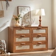 thumbnail image 6 of LEYAOYAO 3-Piece Boho Bedroom Furniture Set, Rattan 5 Drawer Dresser, 6 Drawer Dresser and 2 Drawer Nightstand with Charging Station, Tea Brown, 6 of 7