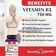 Benfotiamine 750mg Ultra Bioavailable Thiamine Vitamin B1, 120 Vegetarian Capsules, Made in USA cGMP Facility, Supports Overall Health, Gluten Free