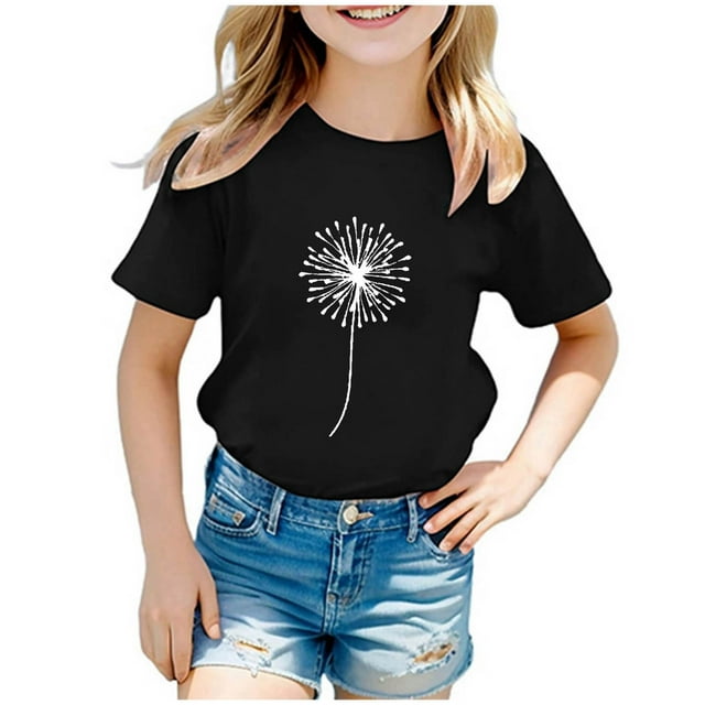 Kcodviy Enfants Garçons Filles Hauts d'Hiver Décontractés pour Filles Imprimé Pissenlit Col Rond T-Shirt de Pâques pour Filles Manches Courtes T-Shirt Haut