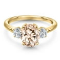 thumbnail image 3 of Gem Stone King 18K Yellow Gold Plated Silver Peach Morganite and Lab Grown Diamond Engagement Ring for Women | 2.14 Cttw | Oval 9X7MM | Gemstone October Birthstone | Size 5, 3 of 6