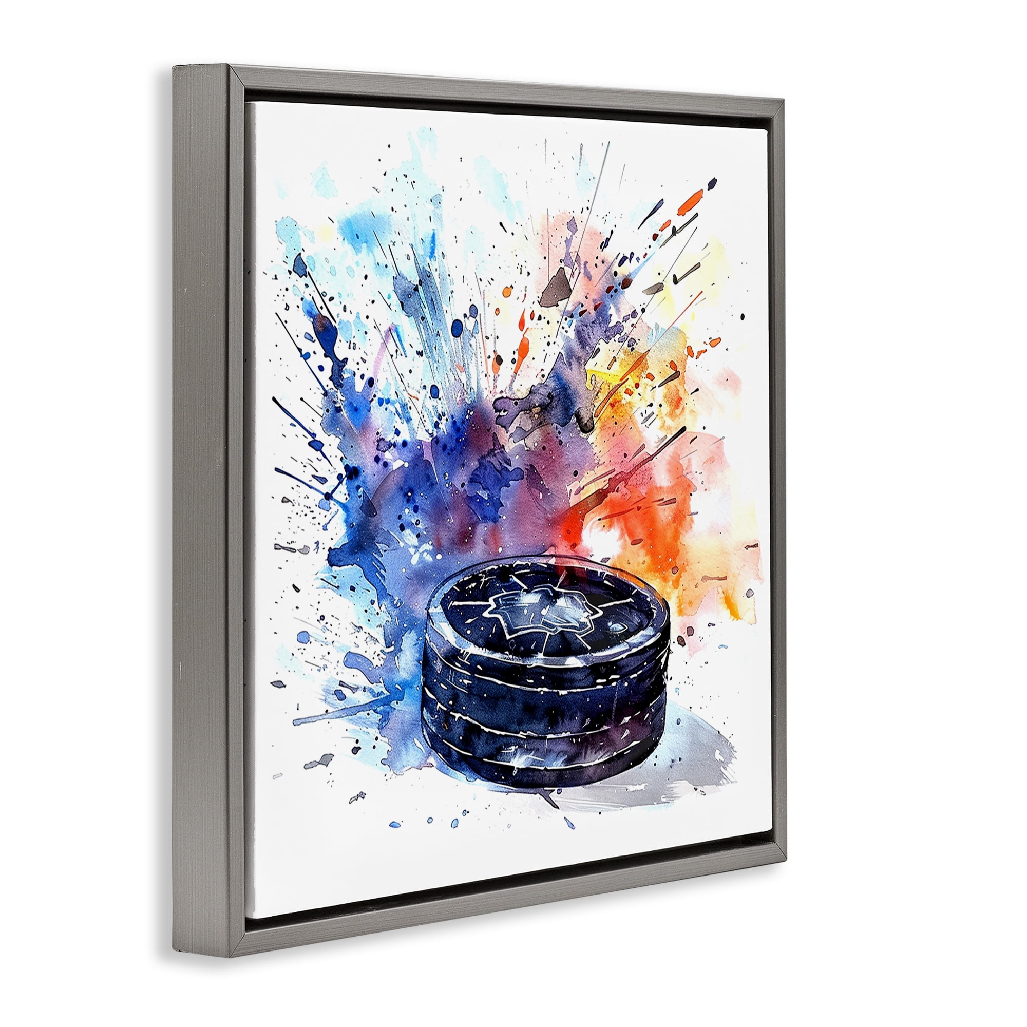 Stupell Industries Hockey Splash Watercolor Burst Gray Framed Floater Canvas Wall Art, design by LSR Design Studio
