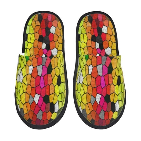 Balery Colorful Tie Dye Stained Glass 1 Slient Indoor Furry Fleece Comfort House Shoes Soft Non-Slip Home Shoes Cotton slippers House Slippers-- Large