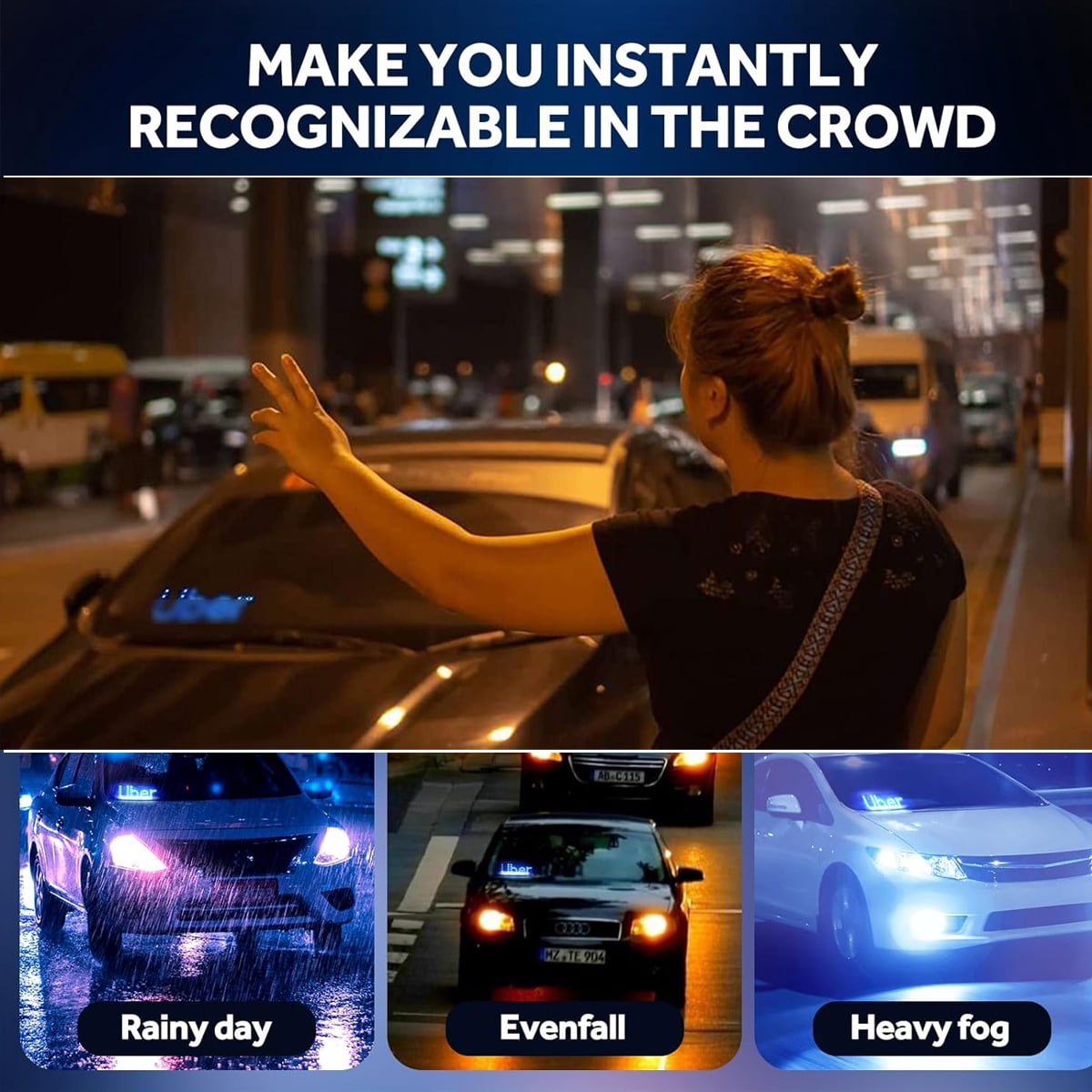 Led Light Signs for Car, Glow LED Sign Decal Stickers with Suction Cups Flashing Hook on Car Window LED Bright Lights USB Plug（Blue）