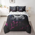 thumbnail image 3 of Feelyou Cartoon Game Console Twin Bedding Sets 7-Piece for Kid, Glowing Honeycomb Bedding Comforter Set, Pink Blue Abstract Reversible Sheet Sets, Microfiber Bedroom Decor, 3 of 9