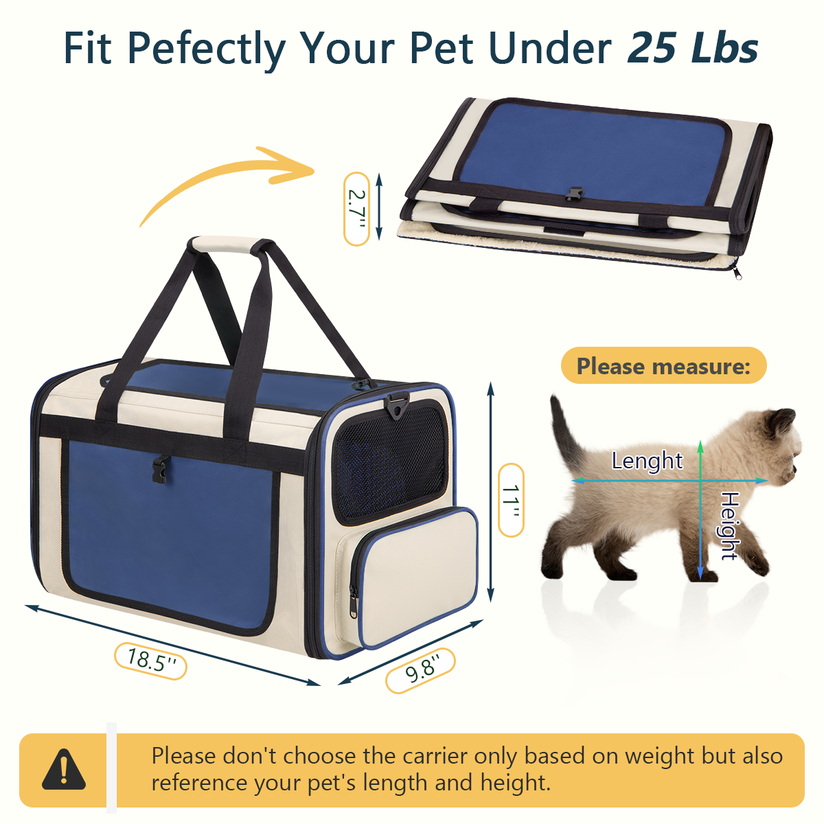 Cshidworld Soft Cat Carrier, Airline Approved, Blue, Large photo 4