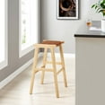 thumbnail image 2 of Bar Stool Chair Barstool, Set of 2, Brown Natural, Faux Vinyl Leather, Wood, Pub Cafe Bistro Dining Kitchen Hospitality Restaurant, Modern Contemporary HB36075, 2 of 10