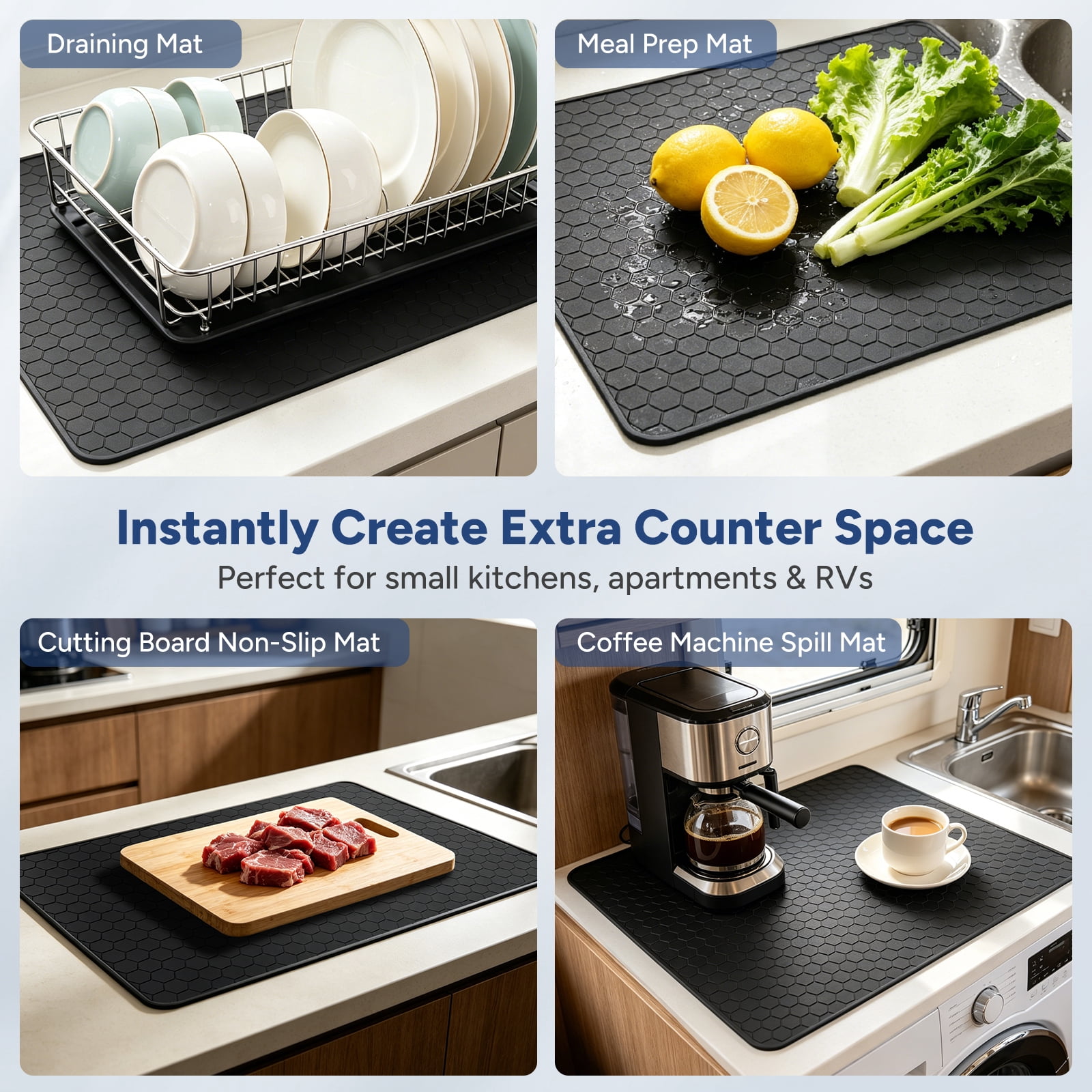 OVINESY Silicone Cooktop Protector for Electric & Induction Stoves, Heat-Resistant & Non-Slip Mat, Black, Hexagonal Pattern, 28 x 20 Inches