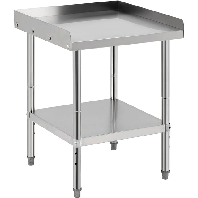 Stainless Steel 24x24x30 In Grill Stand Table with Adjustable Legs 400 lb NSF-Certified Capacity and 2 In Spill-Proof Edge for Kitchen