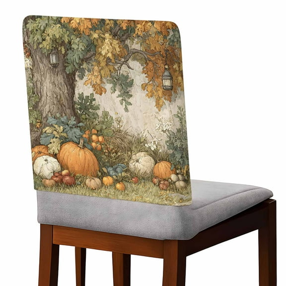 Chair Covers Set of 4 Fall Tree Pumpkin Autumn Harvest Fruit Thanksgiving Chair Back Covers Stretch Removable Washable Slipcovers Seat Protector for Dining Room Kitchen Party Decor