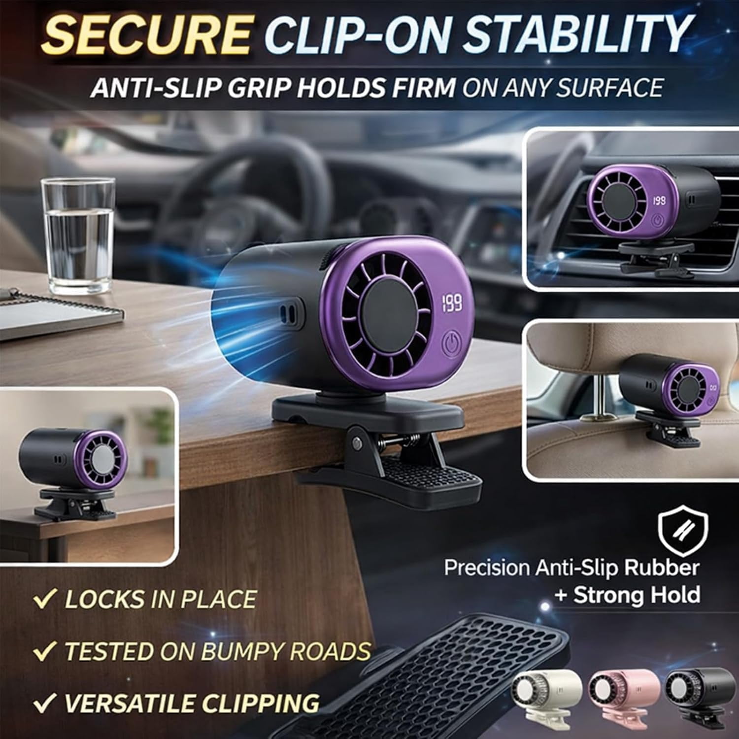 2026 New Car Clip On Air Conditioner Fan with LED Display, 360° Rotation Portable Mini Cooling Fan, USB Rechargeable 199 Speeds 16℃ Semi‑Cooling with Wide Clamp